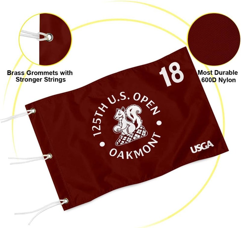 2BUT 2025 US Open Flag Oakmont Golf Pin USGA Flag Practic Putting Green Golf Flag For Backyard Garden Double-Sewn 600D Nylon Miniature Pin Flag (Red 20"x13" Grommet) - Image 3